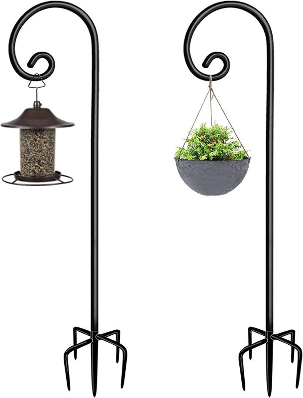 Photo 1 of Artigarden Outdoor Shepherd Hooks 92 inch Tall for Bird Feeder (2 Packs), Adjustable Metal Garden Poles for Hanging Plants Solar Light Lantern, Bright Black