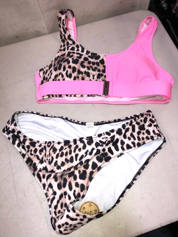 Photo 2 of Floerns Women's High Waist Leopard Bikini Buckle Front Two Piece Swimsuit, SIZE L