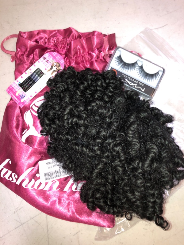 Photo 4 of Aisaide High Puff Afro Ponytail with Bangs Drawstring,Short Kinky Curly Drawstring Ponytail Extension,Synthetic Clip in Mohawk Ponytail Bun with Bangs,Wrap Updo Clip in Hair Extensions