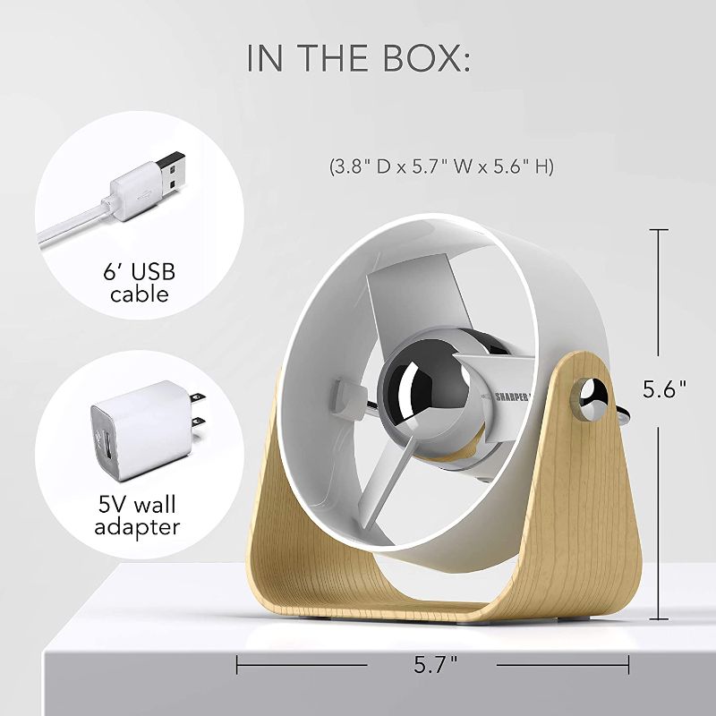 Photo 2 of Sharper Image SBS1-SI Small Personal USB Fan with Soft Blades, 2 Speeds, Touch Control, Quiet Operation, 5V Wall Adapter, 6 ft. Cable, White