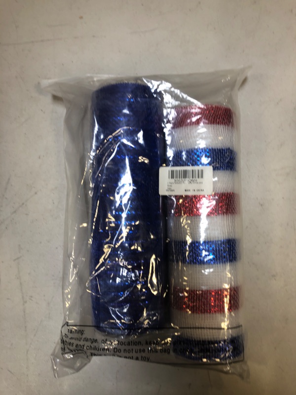 Photo 2 of 2 Pack Metallic Poly Mesh Ribbon of 10 Inch x 30 Feet Each Roll for Christmas Mother's Day Independence Day Valentine's Easter Wreath, Swags and Home Decorating (Metallic Foil Red, Red and White)
