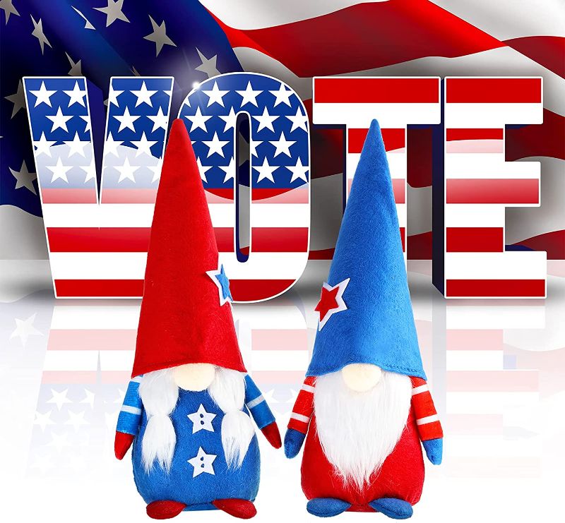 Photo 1 of 2 Pack 4th of July Patriotic Gnome Doll American Independence Day Gift Handmade Plush Scandinavian Tomte Folklore Gnomes Tiered Tray Decorations Home Ornaments
