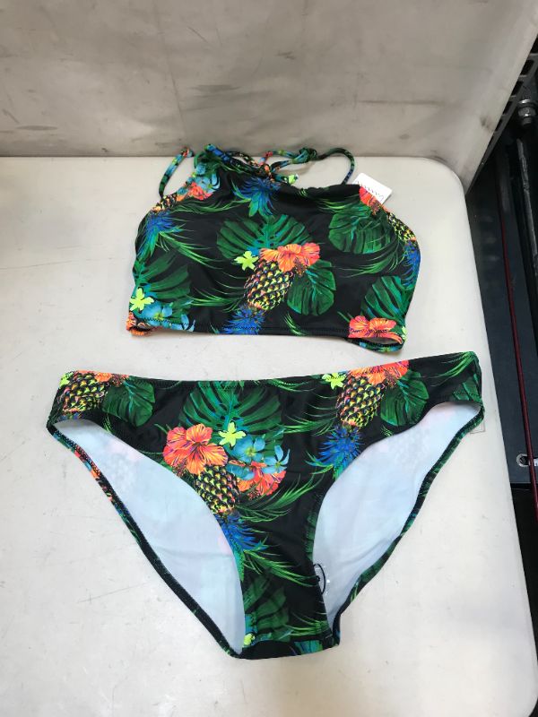 Photo 3 of Ekouaer Womens Forest Leaves Printing High Neck Halter Bikini Set Swimsuit XL