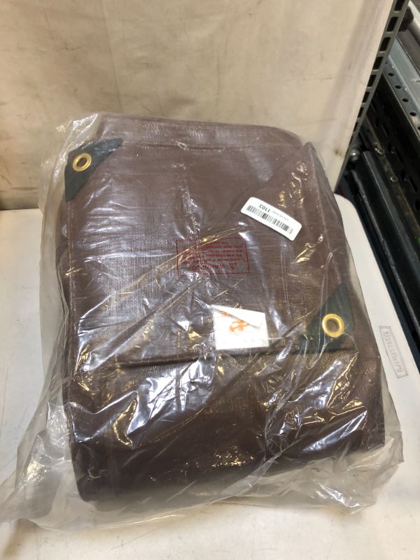 Photo 2 of 12' x 20' Super Heavy Duty 16 Mil Brown Poly Tarp Cover - Thick Waterproof, UV Resistant, Rip and Tear Proof Tarpaulin with Grommets and Reinforced Edges - by Xpose Safety
