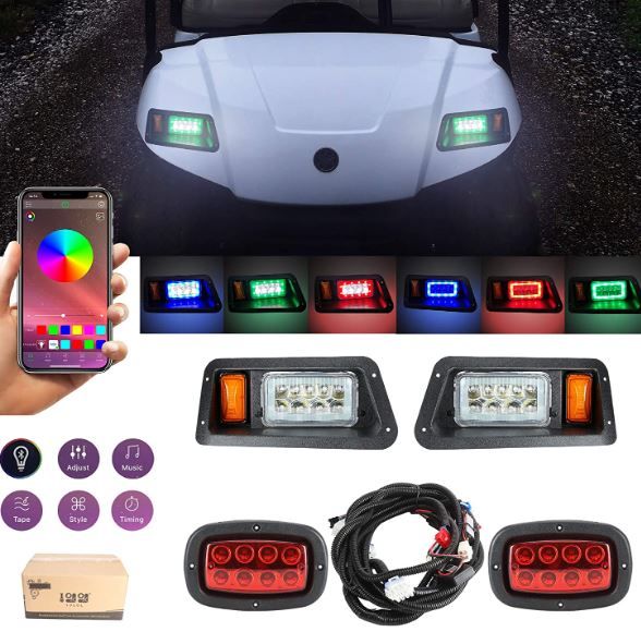 Photo 1 of 10L0L Golf Cart 2021 Newest Deluxe LED Headlight &Taillight Kit for Yamaha G14, G16, G19, G22,Turn Signal Light Hazard Light Brake Light Horn and RGB Daytime Light, 12V-80V Wide Voltage Input
