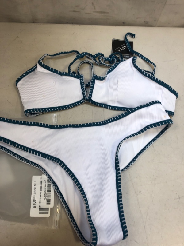 Photo 2 of ZAFUL Women's V-Wire Padded Ribbed High Cut Cami Bikini Set Two Piece Swimsuit, Size Large 
