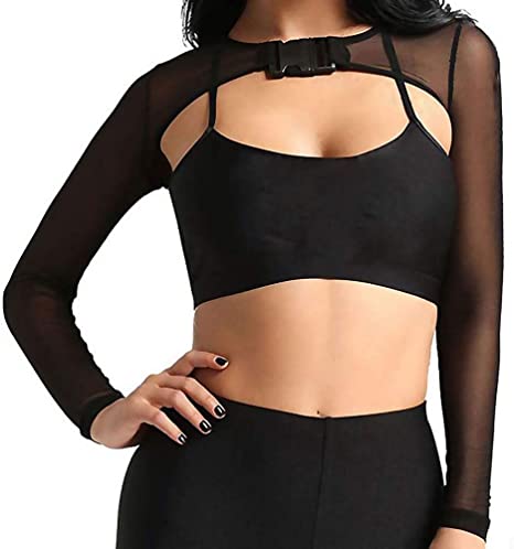 Photo 1 of Ypser See Through Mesh Crop Top Sheer Open Front Shrug Fishnet Cover Ups with Buckle, SIZE S
