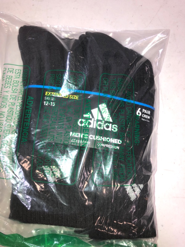 Photo 2 of adidas mens Athletic Cushioned Crew Socks (6-pair), SIZE 12-15