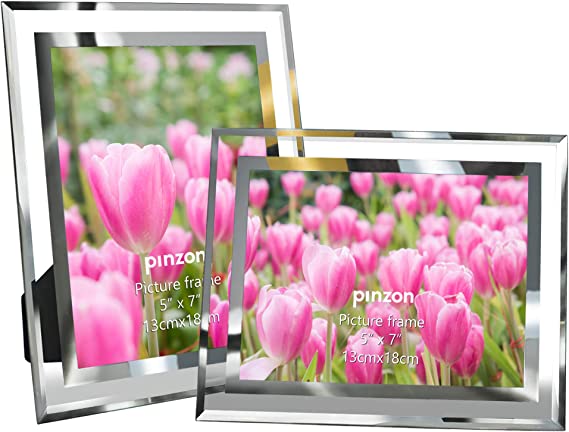 Photo 1 of Amazon Brand – Pinzon 5x7 Mirror Glass Photo Frame For photo Size 7x5, Glass Picture Frames for Desk Display (Set of 2)