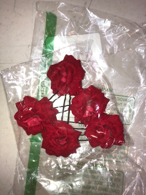 Photo 2 of 5 Pieces Halloween Rose Flower Hair Clips Elegant Bridal Hair Pins Bridesmaids Head Bobby Pins Hair Accessories for Women and Girls Wedding Halloween Party(Red)