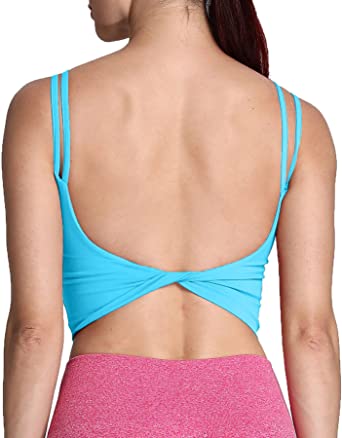 Photo 1 of Aoxjox Women's Workout Sports Bras Fitness Padded Backless Yoga Crop Tank Top Twist Back Cami, SIZE S