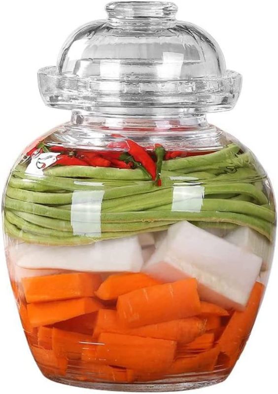 Photo 1 of Aosnttol Glass Jar with Lid Pickle Jar, Large Fermenting Kit Crock with Water Seal Airlock Lid, Fermentation Jar for Pickles Kimchi, Sauerkraut, Kombuch Vegetables Paocai Jar Pot, Thickning 2.5L