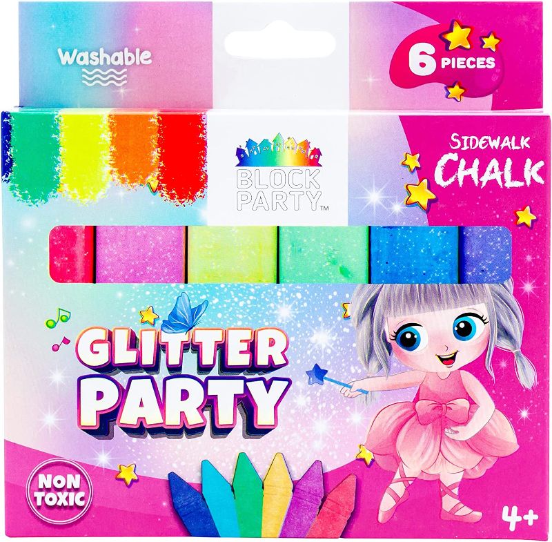 Photo 1 of Block Party Sidewalk Chalk 6-Piece Glitter Chalk Set (1-Pack) - BIG BOLD Glitter Colors That Sparkle In The Sun, Square Non-Roll Kids Chalk, Washable
