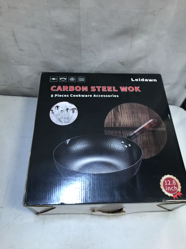 Photo 3 of 12.6"Carbon Steel Wok - 11Pcs Woks and Stir Fry Pans with Wooden Handle and Lid