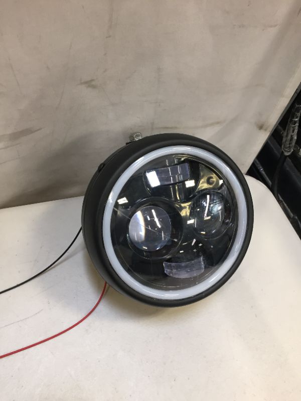 Photo 3 of 6.5" Round Motorcycle LED Headlight Head Lamp, 12V Motorcycle Headlight Lamp Bulb Projector, Round LED with White Halo Angel Eye
