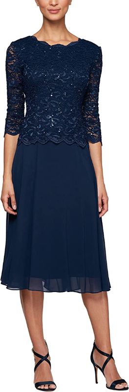 Photo 1 of Alex Evenings Women's Tea Length Sequin Mock Dress, Navy, 12P