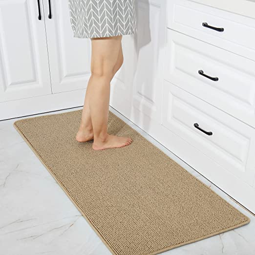 Photo 1 of COSY HOMEER 24X60 Inch Kitchen Rug Mats Made of 100% Polypropylene Strip TPR Backing Soft Kitchen Mat Specialized in Anti Slippery and Machine Washable,for Kitchen, Floor ,Beige
