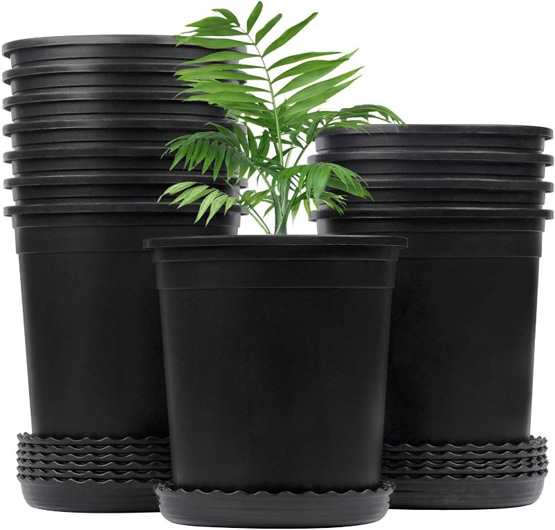 Photo 1 of 1 Gallon Nursery Pots for Plants 12 Set 6.3 Inch Plastic Pots with Drainage Hole and Saucer for Gardening Plants, Flowers, Vegetables, Black
