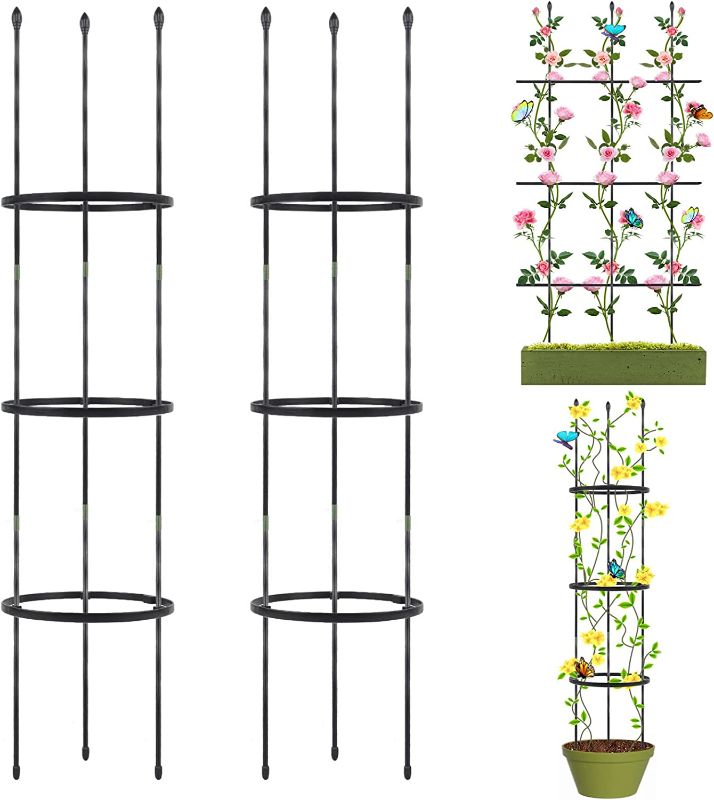 Photo 1 of 2 Pack Garden Trellis and Tomato Cages, Deaunbr Plant Supports Plant Trellis for Climbing Plants Indoor Outdoor, DIY Tomatoes Cage Potted Plant Support Stakes for Vegetable, Rose, Bean, Pots
