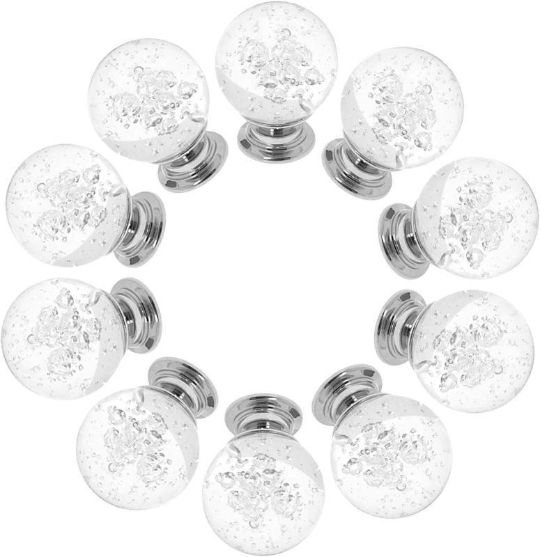 Photo 1 of Bitray Set of 10 Clear Bubbles Glass Crystal Knobs and Pulls Knobs Handles for Kitchen Furniture Door Drawer Cabinet Dresser Closet Wardrobe Cupboard Bathroom
