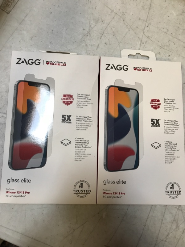 Photo 2 of ZAGG InvisibleShield Glass Elite Screen Protector for Apple iPhone 13 Pro (6.1 inch screen), 5X Shatter Protection, Anti-Microbial Treatment, Anti-Fingerprint Technology, Easy to Install
