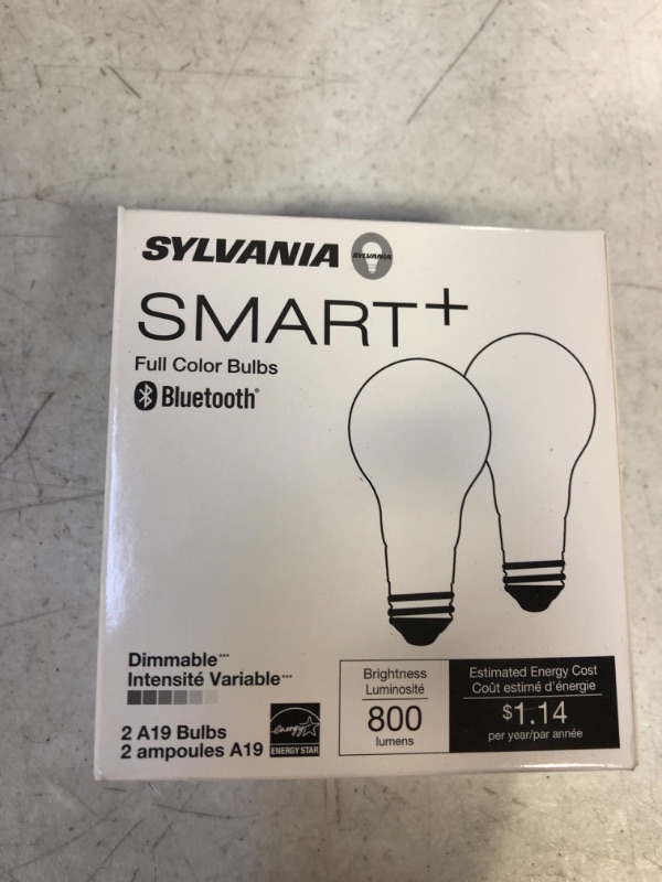 Photo 2 of SYLVANIA Bluetooth Mesh LED Smart Light Bulb, One Touch Set Up, A19 60W Equivalent, E26, RGBW Full Color & Adjustable White, Works with Alexa Only - 2 PK (75760)
