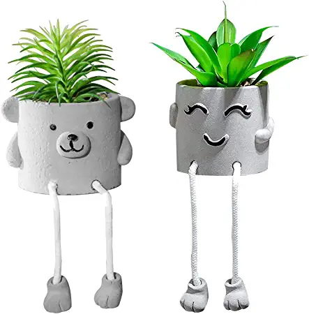 Photo 1 of Zerzsy Faux Succulents in Cement Pots with Hanging Leg, Potted Mini Fake Plants for Desk Decor - Set of 2
