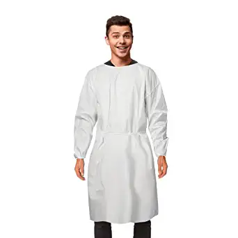 Photo 1 of AMZ Medical Supply Disposable Gowns XX-Large 48". Pack of 10 White Medical Isolation Gowns. 50 gsm Microporous Surgical Gowns with Long Sleeves, Elastic Wrists, Waist Neck Ties, No Pockets.

