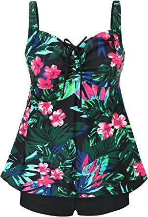 Photo 1 of DANIFY Plus Size Swimsuit for Women Tankini Swimdress Tummy Control Swimwear Cover up Swim Dress Two Piece Bathing Suit 52
