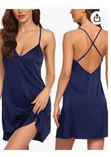 Photo 1 of Ekouaer Sleepwear Women's Satin Nightgown V Neck Spaghetti Strap Nightdress Silk Slip Sexy Lingerie SIZE M 
