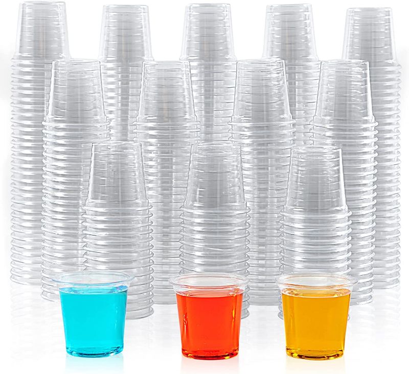 Photo 1 of 1000 PACK 1 oz Plastic Shot Glasses, 1-ounce Clear Disposable Plastic Cups, Party Cups for Vodka, Whiskey, Tequila, and Jello Shots, Mini Plastic Containers for Sauce, and Sample Tasting
