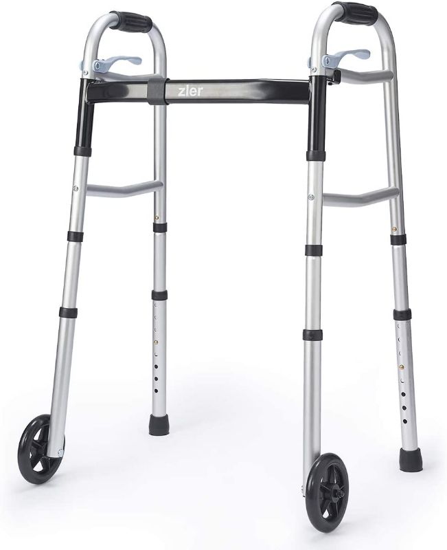 Photo 1 of Zler Narrow Folding Walker for Seniors with Trigger Release and 5 Inches Wheels, Lightweight Supports up to 300 lb
