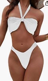 Photo 1 of Blooming Jelly Womens High Cut Bikini Sets Halter Cheeky Sexy Swimsuit Tie Knot Front Cross Two Piece Bathing Suits  -- Size Medium --
