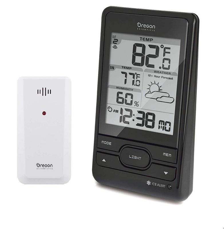 Photo 1 of Oregon Scientific BAR206AX Wireless Temperature & Humidity Weather Station: LCD Screen, Indoor/Outdoor Sensor, Weather Forecast Icon, Ice Alert, Atomic Clock/Calendar Features (Black)
