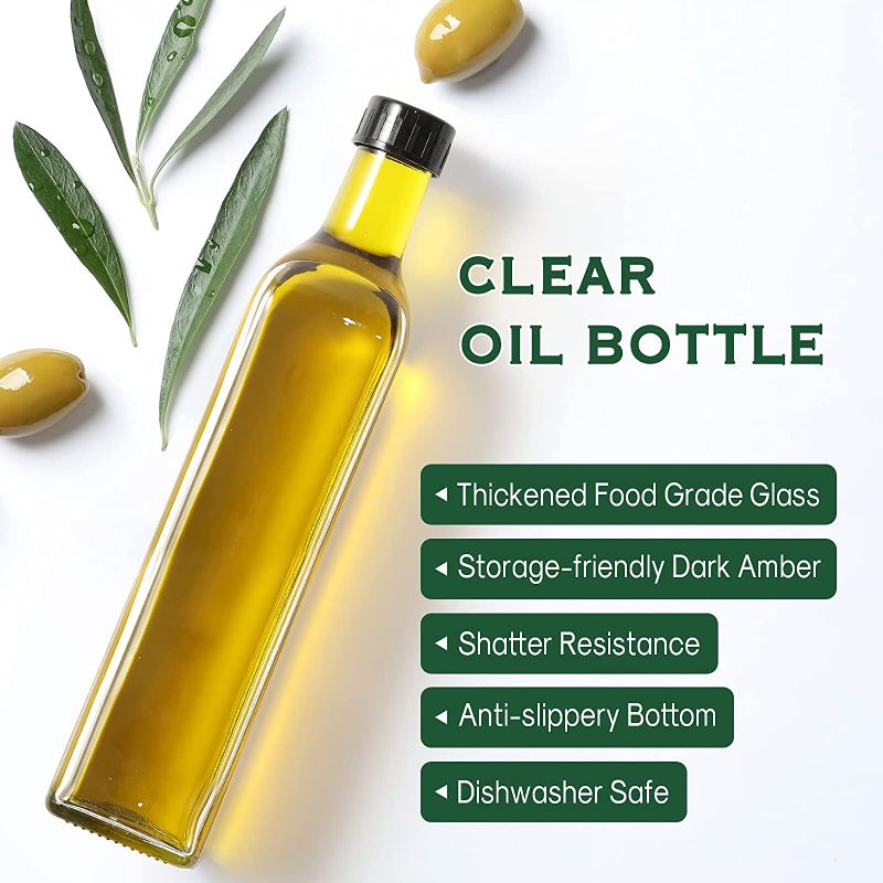 Photo 1 of Aozita 17oz Clear Glass Olive Oil Dispenser Bottle - 500ml Oil & Vinegar - Olive Oil Carafe Decanter for Kitchen
