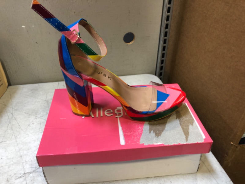 Photo 1 of Allegra K Women's Printed Clear Platform Chunky Heel Sandals  -- Size 8.5 --
 