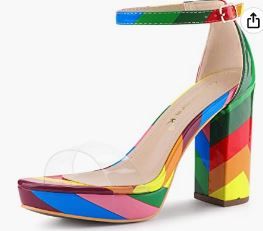 Photo 1 of Allegra K Women's Printed Clear Platform Chunky Heel Sandals  -- Size 8.5 --
 