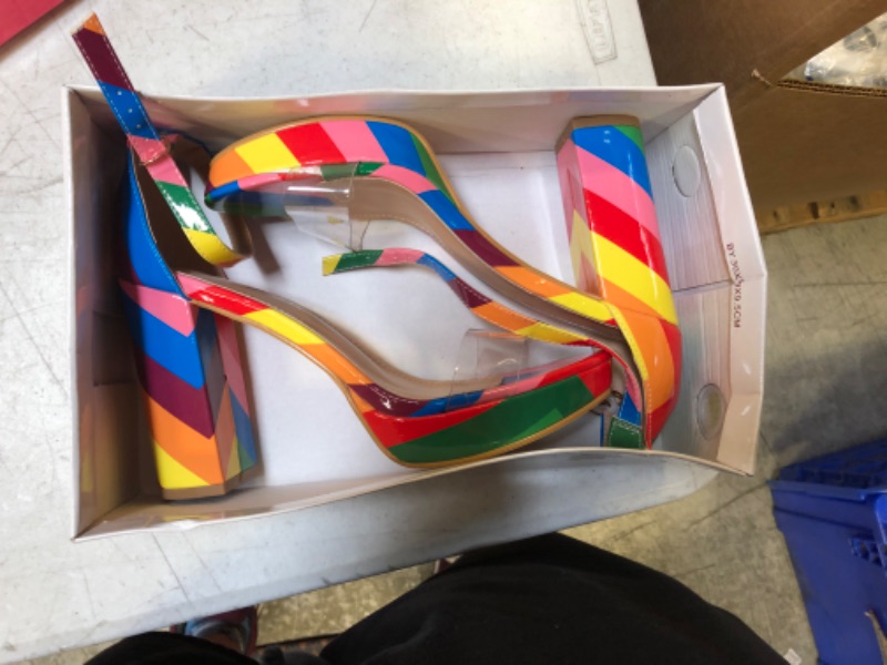 Photo 1 of Allegra K Women's Printed Clear Platform Chunky Heel Sandals  -- Size 8.5 --
 