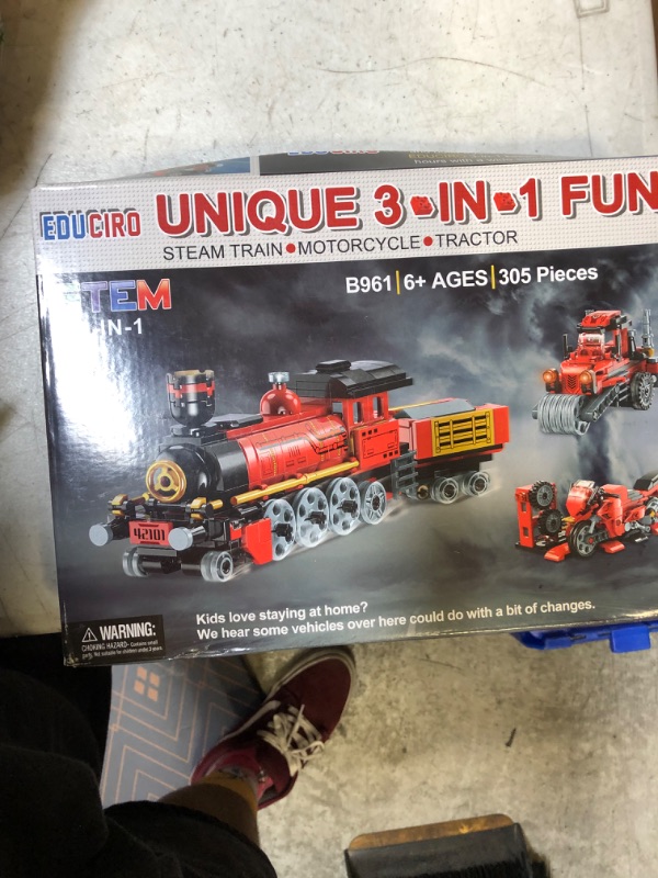 Photo 3 of Educiro Train Sets for Boys Age 6-10, 3 in 1 City Building Kit Motorcycle Tractor Creative Educational Birthday Gift, Stem Projects Toys for Kids 6 7 8 9 10 Year Old, 305 Pieces
