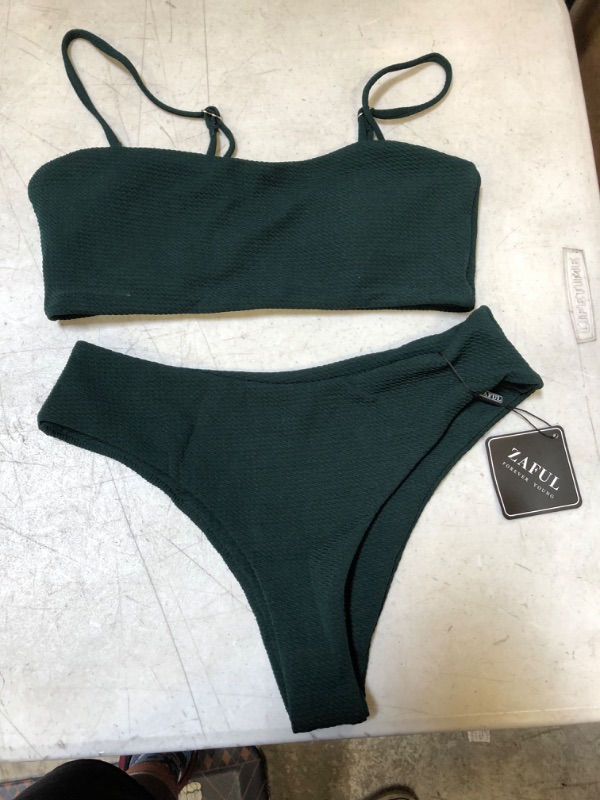 Photo 2 of ZAFUL Women's Ribbed Padded Textured Swimsuit Bikini Ruffle High Cut Bathing Suit  -- Size 4 --
