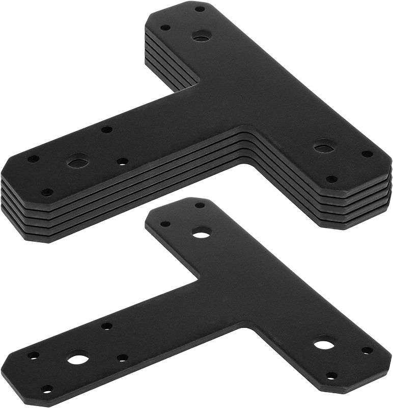 Photo 1 of 6 Pack Black Truss "T" Tie Plates, Post to Beam Connectors, Mending Plate Flat Straight Steel Repair Fixing T Plate Bracket(Size: 6½" x 5¾", Width: 1½", Thick: 4mm)
