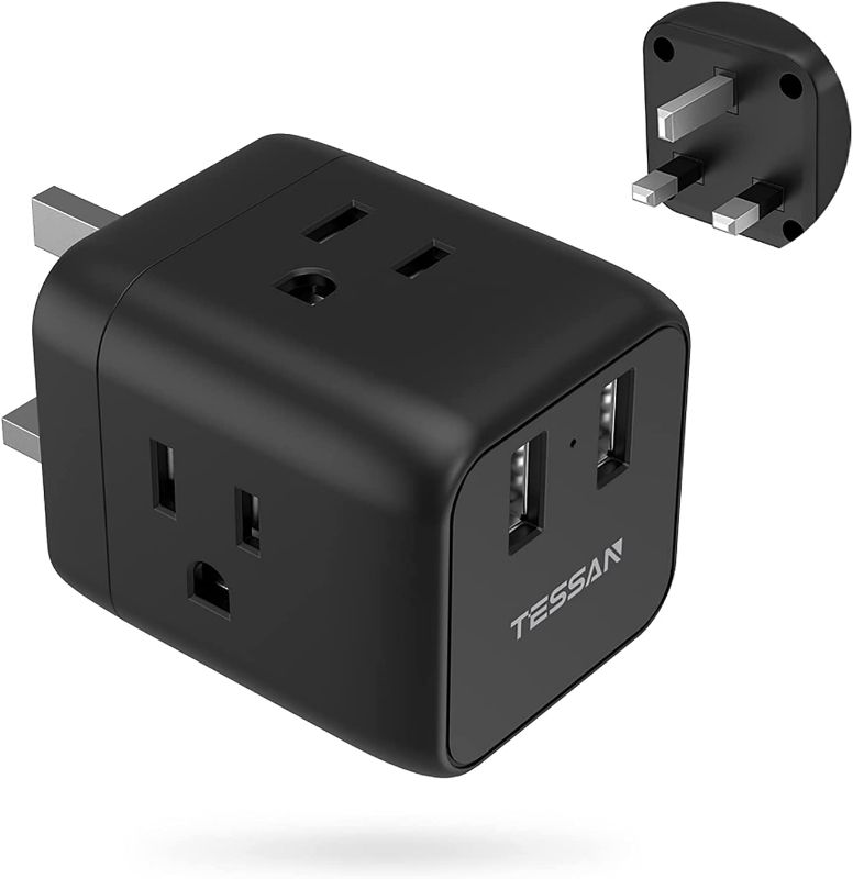 Photo 1 of US to EU  Travel Plug Adapter, TESSAN Ireland England Scotland Type G Plug Converter, 3 American Outlets and 2 USB Ports