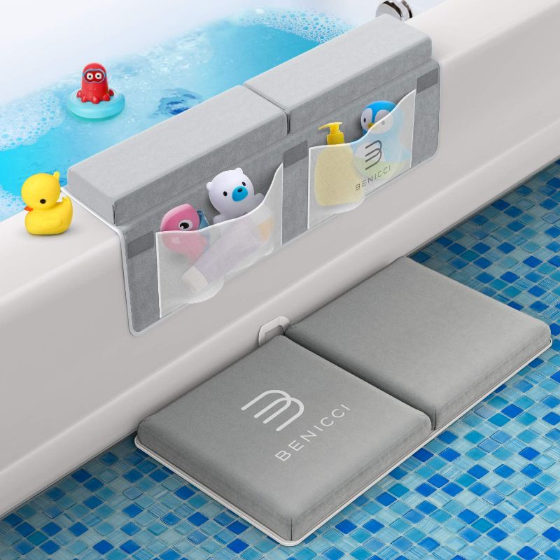 Photo 1 of Comfortable Bath Kneeler and Elbow Kneeling Rest Pad for Baby Bathing Parents - Painless Foam Mat with Toy Organizer Pockets - Quick Drying, Foldable, Non-Slip for Baby and Toddler Bathing
