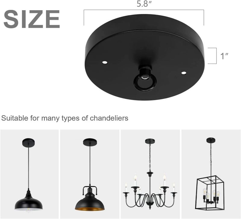 Photo 1 of 5.8 Inch Black Pendant Light Canopy, Light Canopy kit, Chandelier Ceiling Light Plate Hardware Vintage Modern
