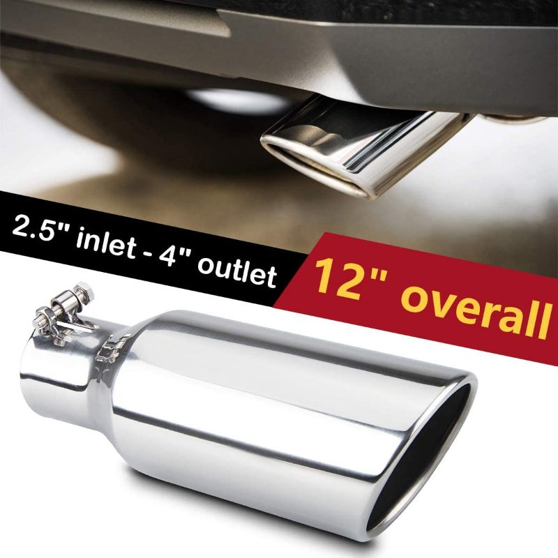Photo 1 of 2.5 Inch Inlet Exhaust Tip,2.5" x 4" x 12" Polished Exhaust Tailpipe Tip for Truck With Bolt On Design
