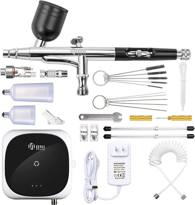 Photo 1 of Unibrush Airbrush Kit 30PSI, Airbrush Set with Compressor, Mini Dual-Action Airbrush Compressure Kit for Makeup, Cake Decorating, Nail Art, Painting, Tattoo, DIY Modeling with Air Brush Set   ---  Missing Charger --
