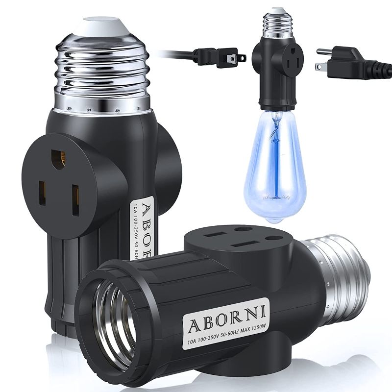 Photo 1 of 4 Pcs ABORNI 3 Prong Light Socket to Plug Adapter, E26 Light Socket Outlet, FCC Listed Polarized Light Socket Adapter, Light Bulb to 2/3 Prong Outlet Socket Splitter Converter for Garage Porch(Black)
