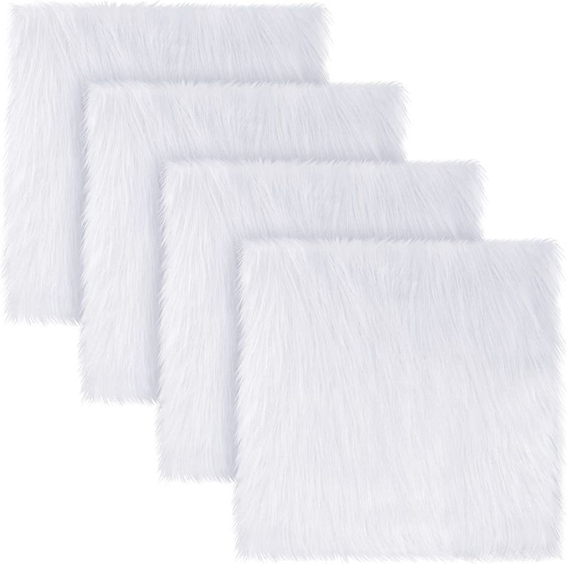 Photo 1 of 4 Pieces Faux Fur Square Fabric Shaggy Fur Blanket Chair Cover Fluffy Fur Rugs Fuzzy Seat Pad Soft Rug for Camera Floor Decoration (White, 20 x 20 Inches)
