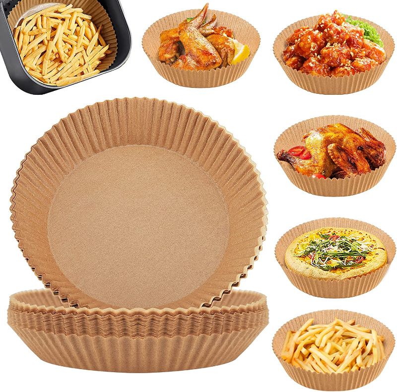 Photo 1 of Air Fryer Disposable Paper Liner, DCTDKNT 50Pcs 7.9inch Non-stick Disposable Air Fryer Paper Pads, Waterproof, Food Grade Parchment Paper for Baking, Cooking, Grilling, Frying and Roasting Microwave
