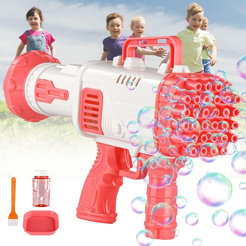 Photo 1 of Bazooka Bubble Gun Machine for Summer,5000+ Bubbles Per Min|Big Rocket Bubble Blowers Maker for Party Travel,Toddler Outdoor Toys for Kids Ages 4-8,Gifts for 3 5 6 7 Year Old Boys Girls Adults (Pink)
